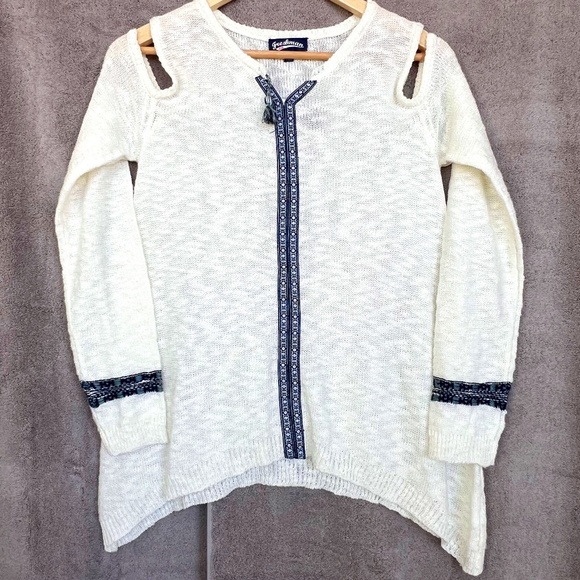 Freshman 1996 Girl Open Knit Cut Out Tassel Lightweight Sweater Sz XL(16) Tribal - Picture 1 of 13